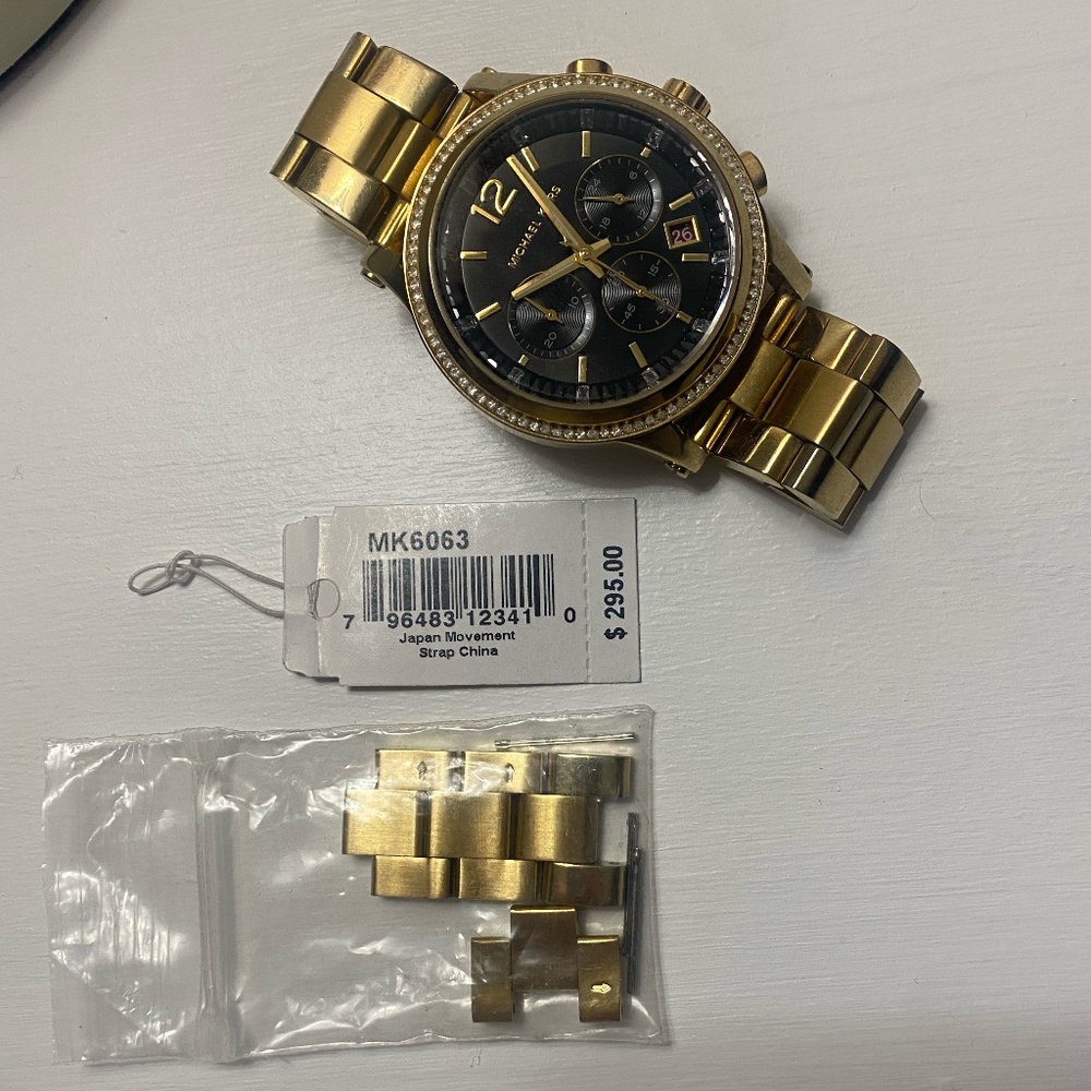 MICHAEL KORS MK6063 Heidi Chronograph Crystal Black Dial Gold Tone Ladies Watch